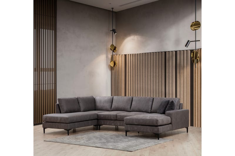 Svanabyn Sofa m. Divan og Sjeselong 4-seter - Antrasitt - Møbler - Sofaer - U-sofa