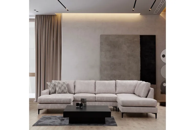 Svanabyn Sofa m. Divan og Sjeselong 4-seter - Beige - Møbler - Sofaer - U-sofa