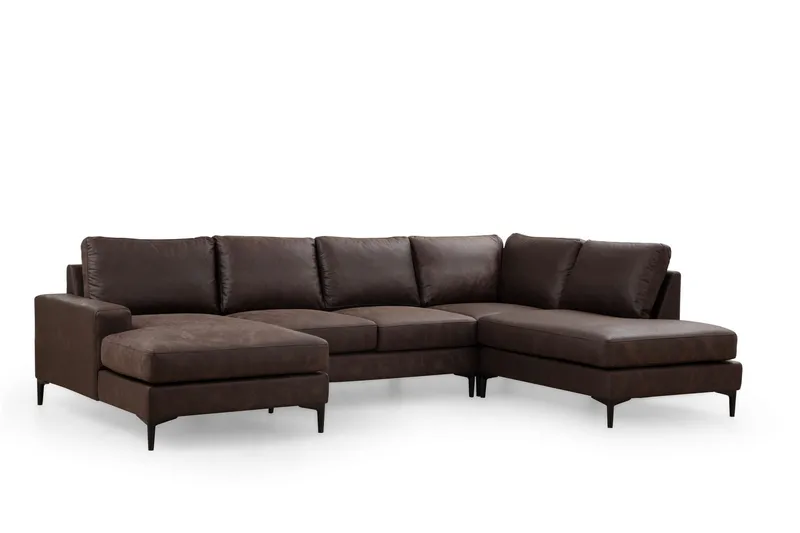 Svanabyn Sofa m. Divan og Sjeselong 4-seter, Mørkebrun