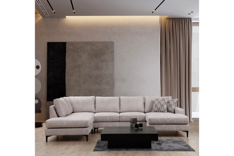 Svanabyn Sofa m. Divan og Sjeselong 4-seter - Beige - Møbler - Sofaer - U-sofa