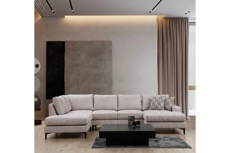 Svanabyn Sofa m. Divan og Sjeselong 4-seter - Beige - Møbler - Sofaer - U-sofa