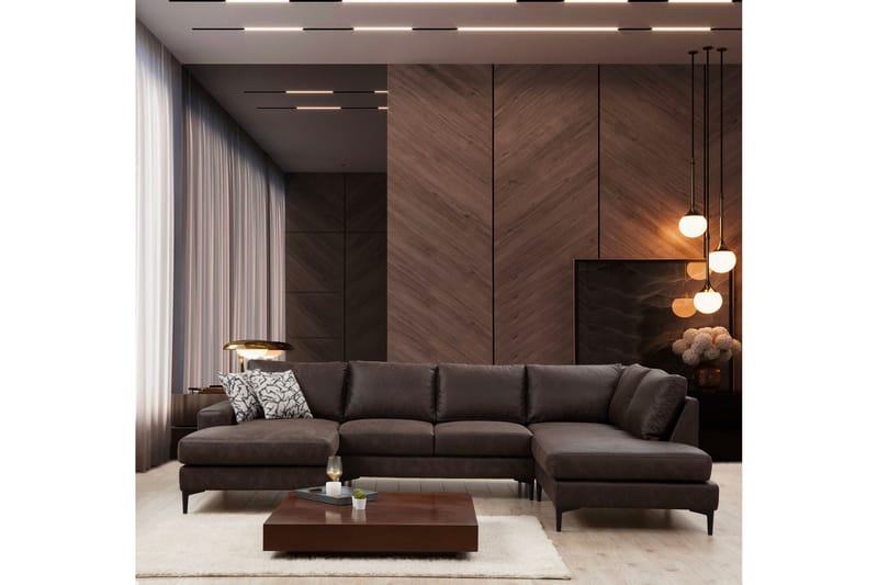 Svanabyn Sofa m. Divan og Sjeselong 4-seter - Mørkebrun - Møbler - Sofaer - U-sofa