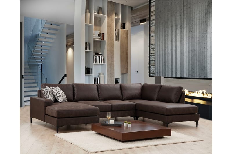 Svanabyn Sofa m. Divan og Sjeselong 4-seter - Mørkebrun - Møbler - Sofaer - U-sofa