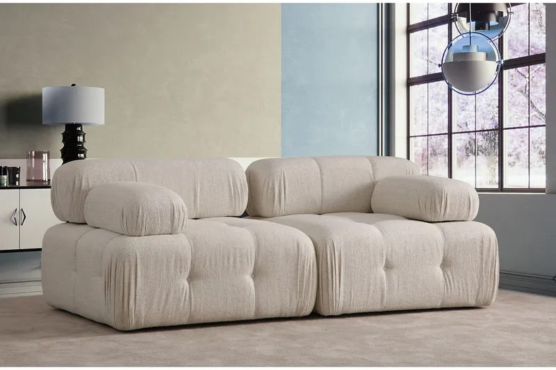 Belgin Boblet Dyp Sofa 2-seters 210 cm bred Sittedybde 85 cm - Krem / Beige / Lys - Møbler - Sofaer - Modulsofaer - Komplett modulsofa