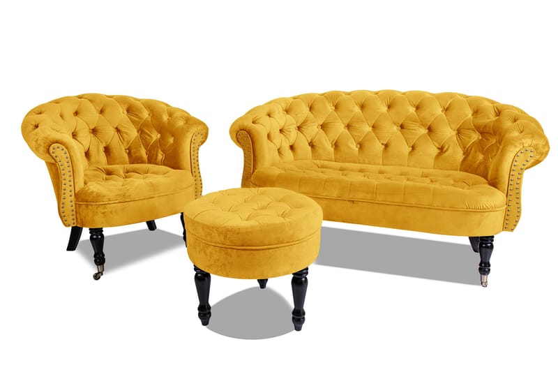 Chesterfield Ludovic Sofa 2-seters - Gul - 2 seter sofa - Chesterfield sofaer - Fløyel sofaer
