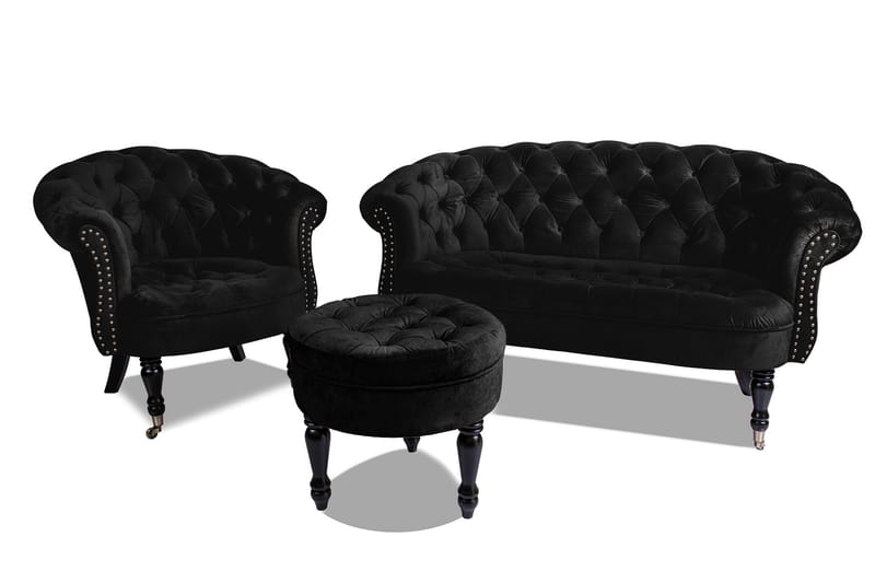 Chesterfield Ludovic Sofa 2-seters - Svart - 2 seter sofa - Chesterfield sofaer - Fløyel sofaer