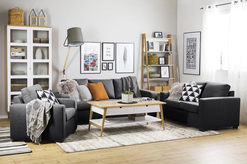 Crazy Sofagruppe 2-seter Sofa + Lenestol i Stoff - Mørk grå - Møbler - Sofaer - 2 seter sofa