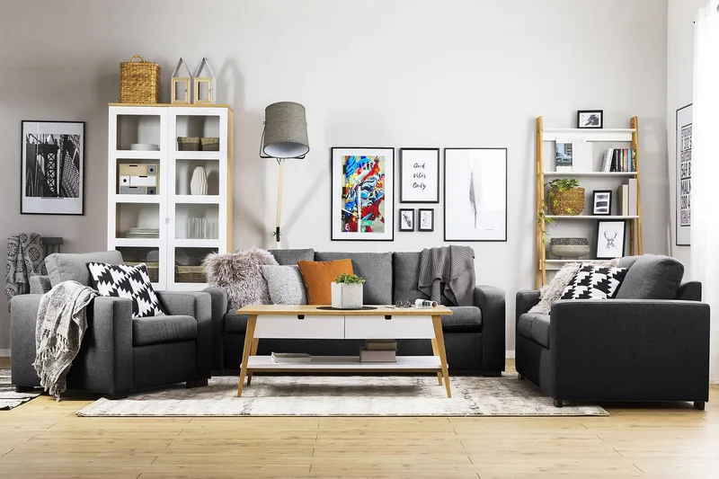 Crazy Sofagruppe 2-seter Sofa + Lenestol i Stoff - Mørk grå - Møbler - Sofaer - 2 seter sofa