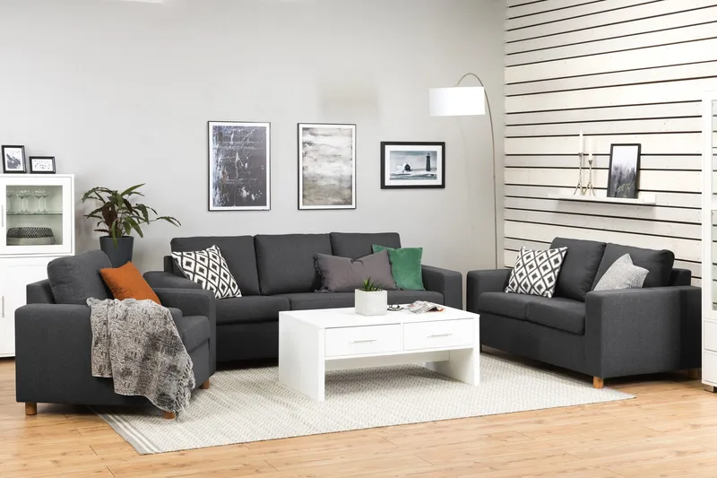 Crazy Sofagruppe 2-seter Sofa + Lenestol i Stoff - Mørk grå - Møbler - Sofaer - 2 seter sofa