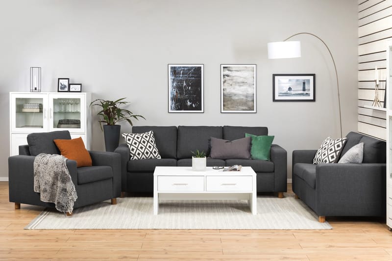 Crazy Sofagruppe 2-seter Sofa + Lenestol i Stoff - Mørk grå - Møbler - Sofaer - 2 seter sofa