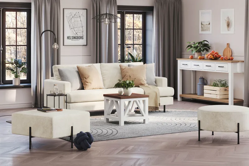 Menard Compact 3-seters Fløyelssofa - Kremhvit - Møbler - Sofaer - Sofa 3 seter