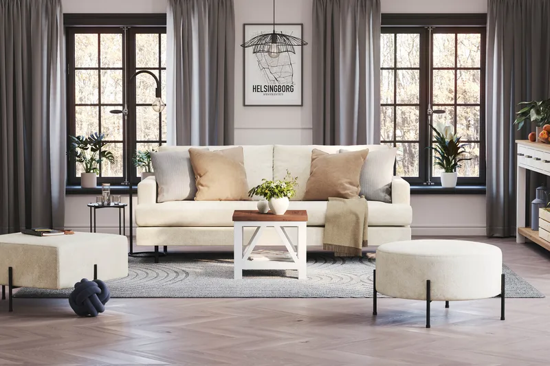 Menard Compact 3-seters Fløyelssofa - Kremhvit - Møbler - Sofaer - Sofa 3 seter