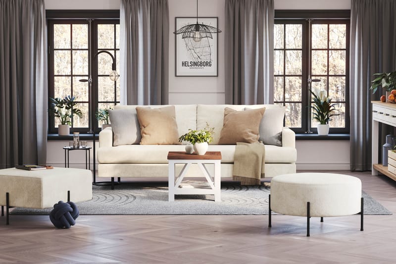 Menard Compact 3-seters Fløyelssofa - Kremhvit - Møbler - Sofaer - Sofa 3 seter