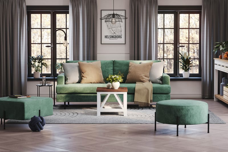Menard Compact 3-seters Fløyelssofa - Mørk grønn - Møbler - Sofaer - Sofa 3 seter