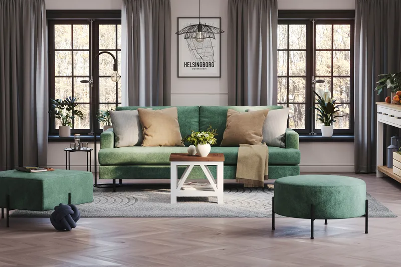 Menard Compact 3-seters Fløyelssofa - Mørk grønn - Møbler - Sofaer - Sofa 3 seter