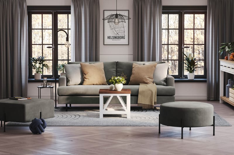 Menard Compact 3-seters Manchestersofa - Grå - Møbler - Sofaer - Sofa 3 seter