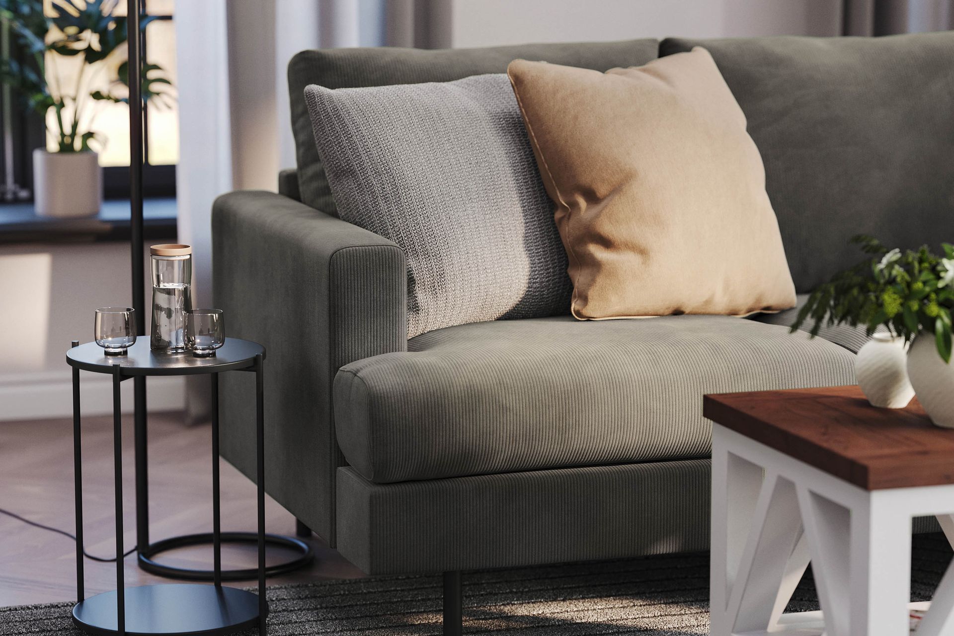 Menard Compact 3-seters Manchestersofa - Grå - Møbler - Sofaer - Sofa 3 seter