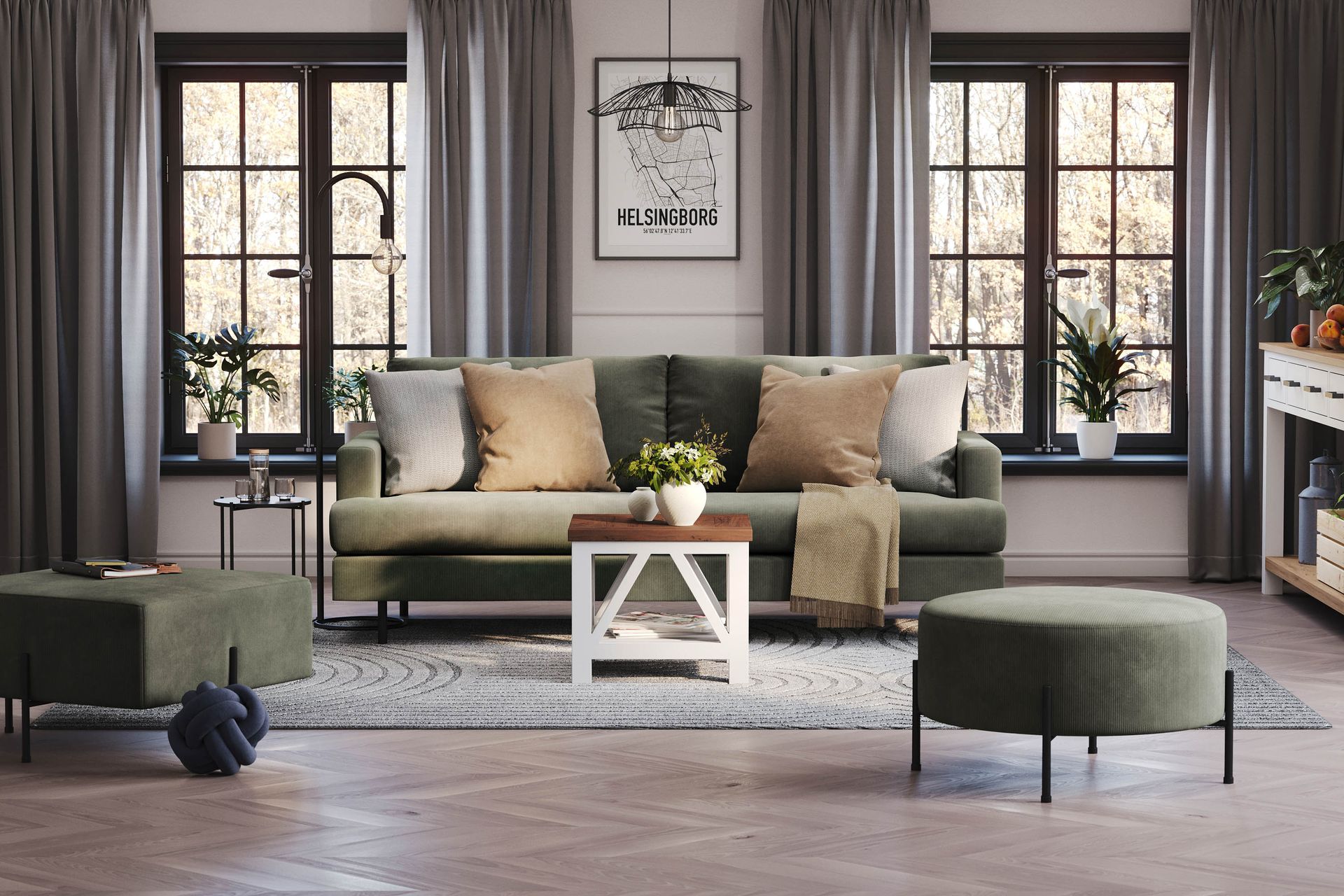 Menard Compact 3-seters Manchestersofa - Mørk grønn - Møbler - Sofaer - Sofa 3 seter