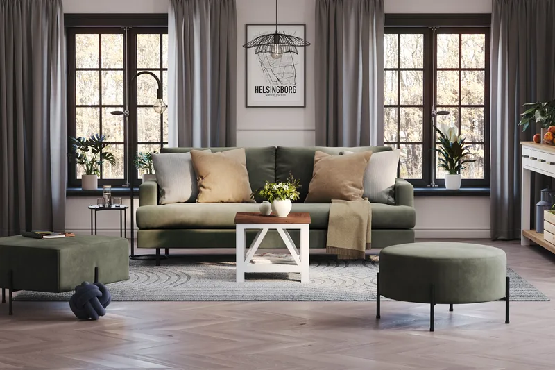 Menard Compact 3-seters Manchestersofa - Mørk grønn - Møbler - Sofaer - Sofa 3 seter