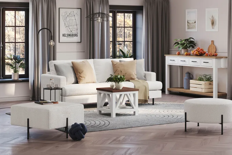 Menard Compact 3-seters Sofa i Bouclé - Hvit - Møbler - Sofaer - Sofa 3 seter