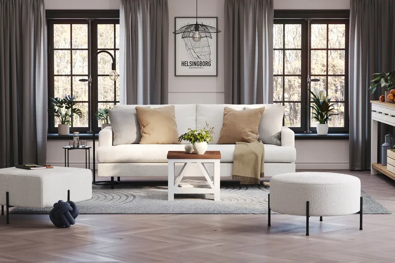 Menard Compact 3-seters Sofa i Bouclé - Hvit - Møbler - Sofaer - Sofa 3 seter