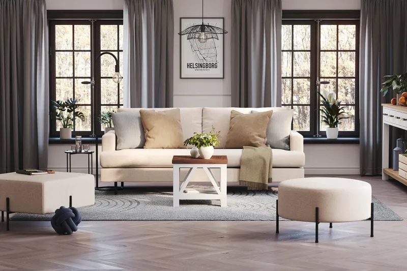 Menard Compact 3-seters Stoffsofa - Beige - Møbler - Sofaer - Sofa 3 seter