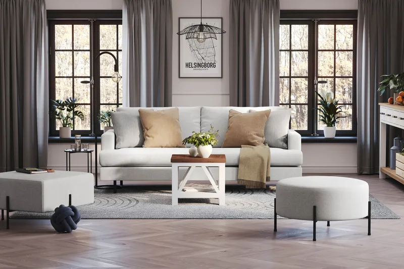 Menard Compact 3-seters Stoffsofa - Lys grå - Møbler - Sofaer - Sofa 3 seter