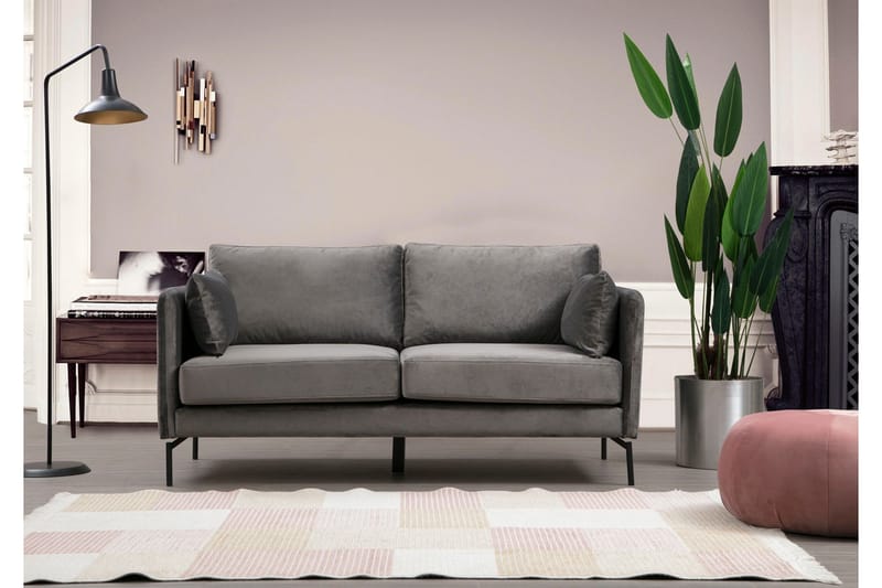 Mezonzo 2-seter Fløyelssofa 177 cm med Smale Armlener - Grå - Møbler - Sofaer - 2 seter sofa