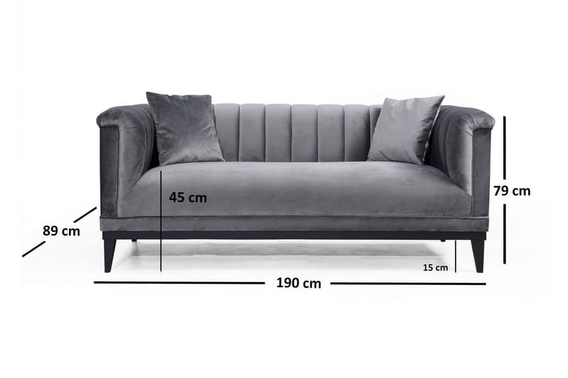Mezonzo 2-seter Fløyelssofa 190 cm med Kanalsydd Rygg - Grå - Møbler - Sofaer - 2 seter sofa