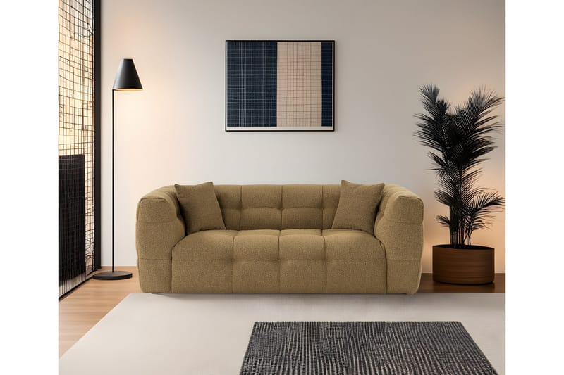 Octavian 2-seter Sofa med Knappet Kubisk i Bouclé - Brun - Møbler - Sofaer - 2 seter sofa