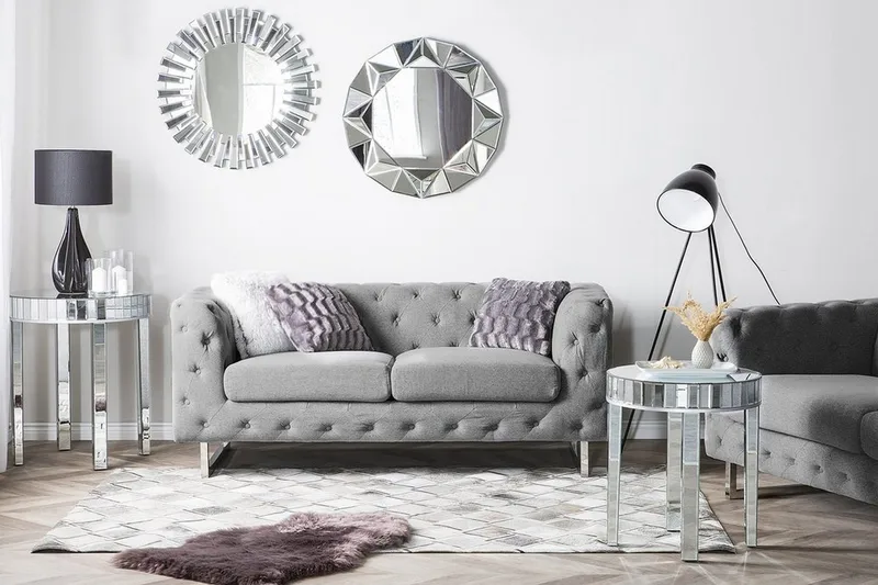 Vissland 2-seter Tuftet Sofa i Stoff med Metallben - Grå - Møbler - Sofaer - 2 seter sofa