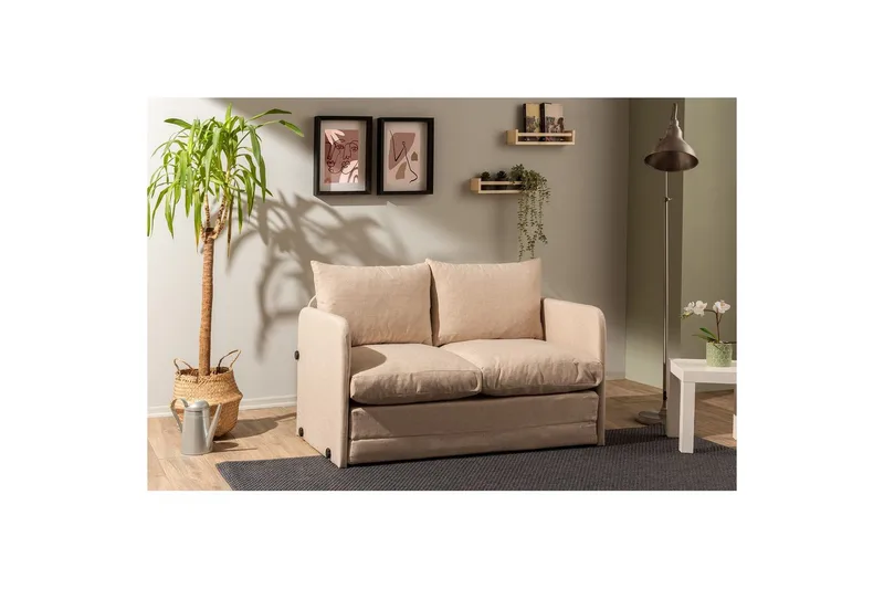 2-seters sovesofa Rubby (128 x 70 x 66 cm) Beige - Beige - Møbler - Sofaer - Sovesofaer