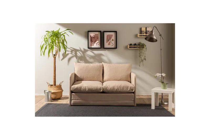 2-seters sovesofa Rubby (128 x 70 x 66 cm) Beige - Beige - Møbler - Sofaer - Sovesofaer