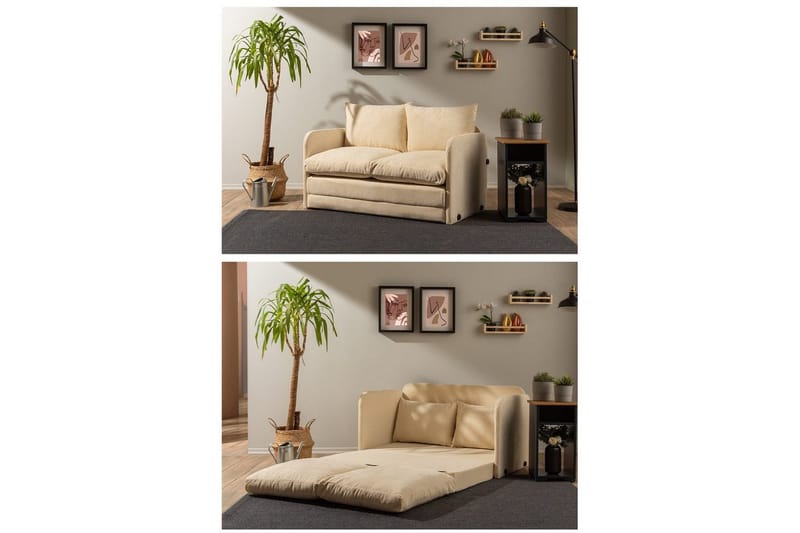 2-seters sovesofa Rubby (128 x 70 x 66 cm) Krem - Krem - Møbler - Sofaer - Sovesofaer