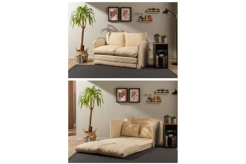 2-seters sovesofa Rubby (128 x 70 x 66 cm) Krem - Krem - Møbler - Sofaer - Sovesofaer