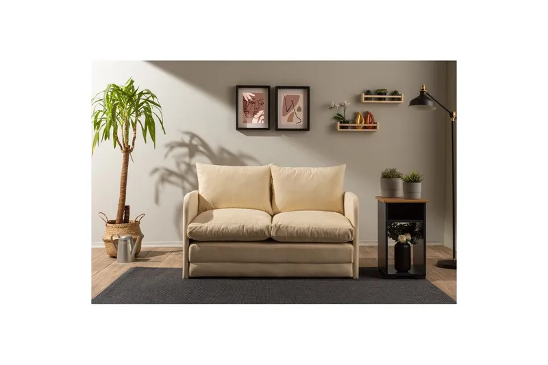 2-seters sovesofa Rubby (128 x 70 x 66 cm) Krem - Krem - Møbler - Sofaer - Sovesofaer