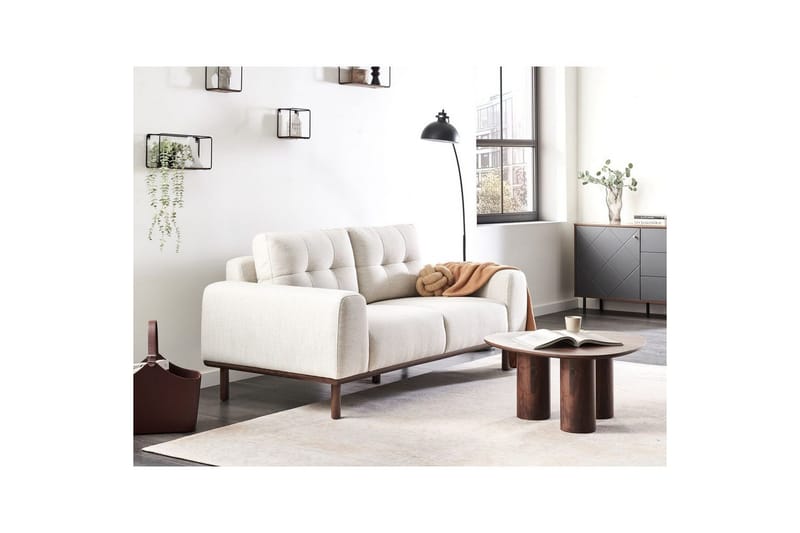 2-sitssoffa Beliani Laurila Beige, mörkt trä Beige||Dark colored wood - Møbler - Sofaer - 2 seter sofa