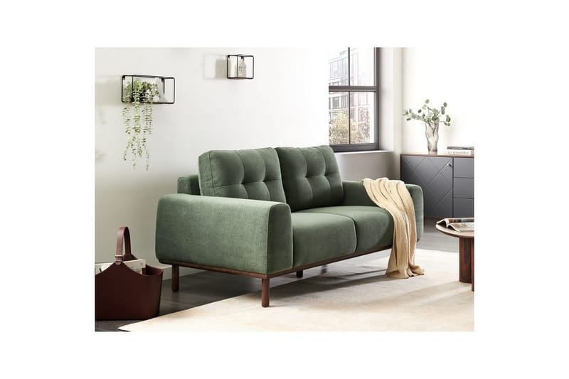 2-sitssoffa Beliani Laurila Beige, mörkt trä Green||Dark colored wood - Møbler - Sofaer - 2 seter sofa