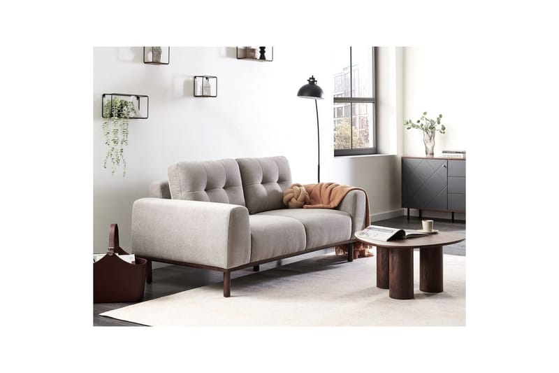 2-sitssoffa Beliani Laurila Beige, mörkt trä Grey||Dark colored wood - Møbler - Sofaer - 2 seter sofa