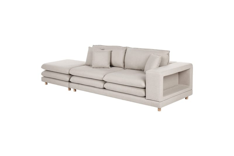 2-sitssoffa med fotpall Beliani Heden Beige/ljust trä Beige||Light colored wood - Møbler - Sofaer - 2 seter sofa