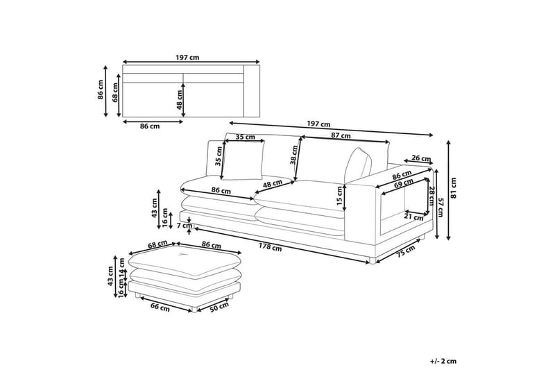 2-sitssoffa med fotpall Beliani Heden Beige/ljust trä Beige||Light colored wood - Møbler - Sofaer - 2 seter sofa