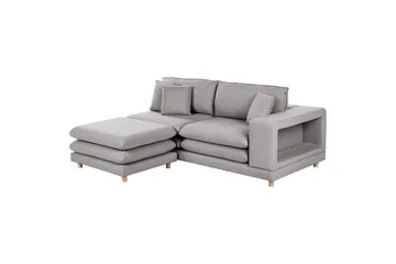 2-sitssoffa med fotpall Beliani Heden Beige/ljust trä Grey||Light colored wood - Møbler - Sofaer - 2 seter sofa