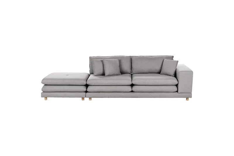 2-sitssoffa med fotpall Beliani Heden Beige/ljust trä Grey||Light colored wood, undefined