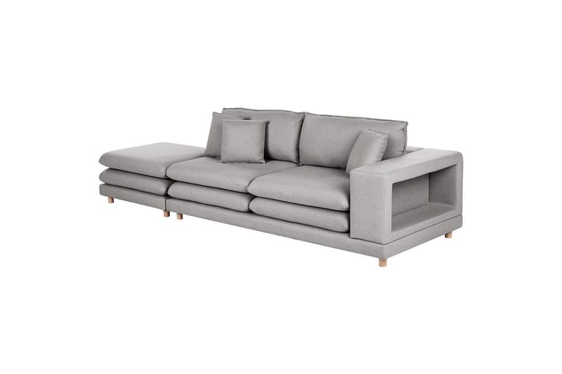 2-sitssoffa med fotpall Beliani Heden Beige/ljust trä Grey||Light colored wood - Møbler - Sofaer - 2 seter sofa