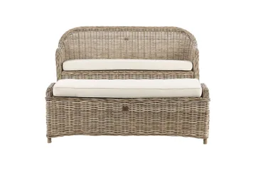 2-sitssoffa med fotpall Beliani Susua Nature||White - Hagemøbler - Utesofa - Hagebenk & hagesofa
