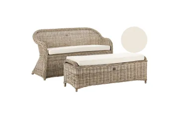 2-sitssoffa med fotpall Beliani Susua Nature||White - Hagemøbler - Utesofa - Hagebenk & hagesofa