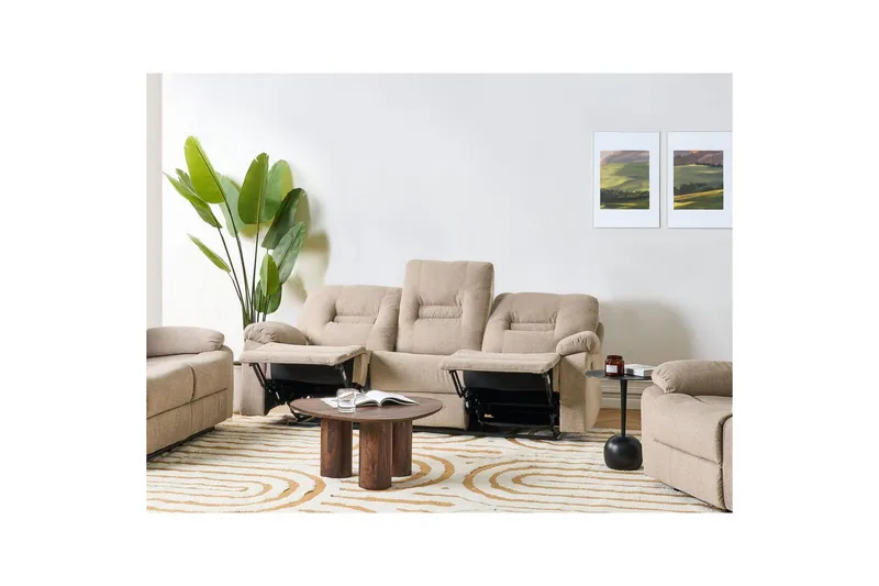3-seters reclinersofa manuell Bergen Beige, svart - Beige, svart - Møbler - Sofaer - Sofa 3 seter