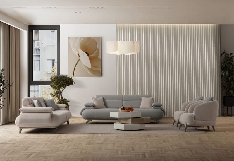 3-seters sofa Atelier Del Sofa Bonjo Silver (246 x 81 x 97 cm) Grå - Grå - Møbler - Sofaer - Sofa 3 seter