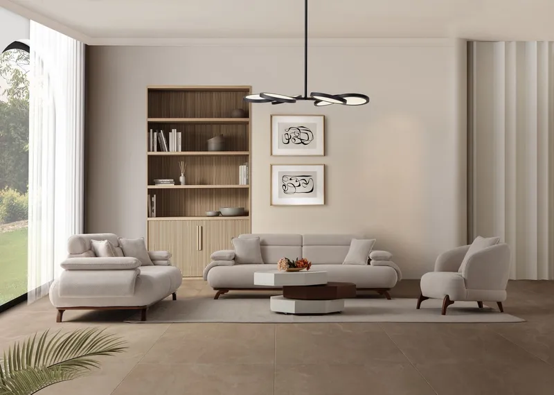 3-seters sofa Atelier Del Sofa Bonjo Walnut (246 x 81 x 97 cm) Beige - Beige - Møbler - Sofaer - Sofa 3 seter