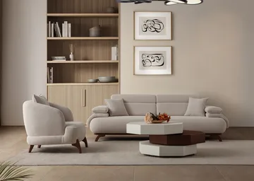 3-seters sofa Atelier Del Sofa Bonjo Walnut (246 x 81 x 97 cm) Beige - Beige - Møbler - Sofaer - Sofa 3 seter